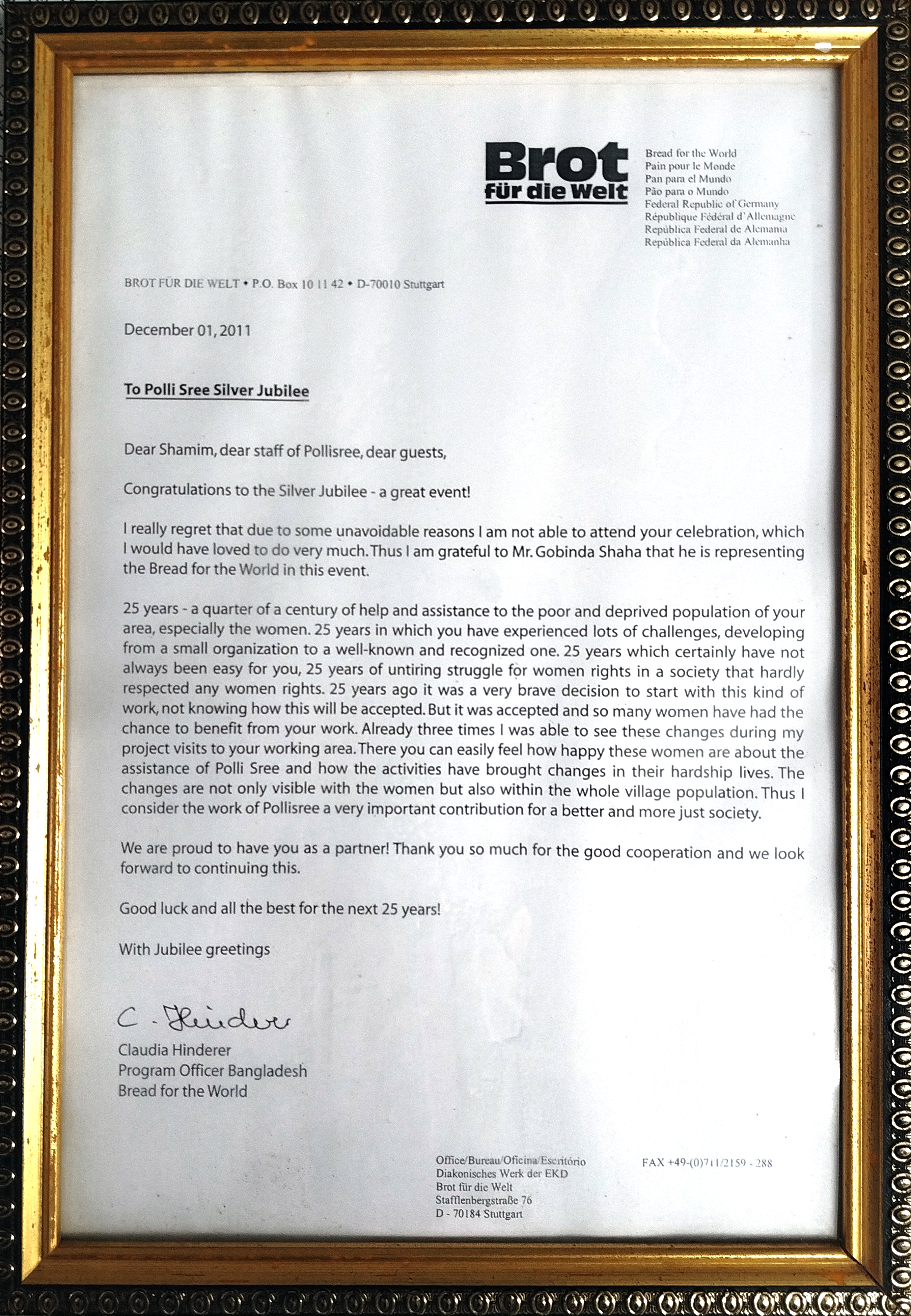 Recognition at 25 years celebration of Pollisree